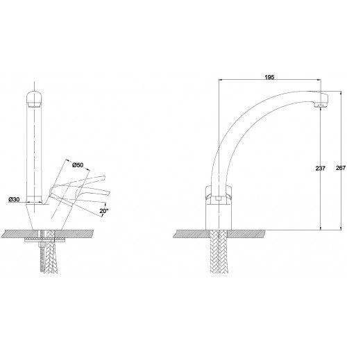 Смес д/кухни Kaiser County ф40 бок.(серебро) (55244-2)