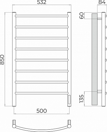 Полотенцесушитель "Классик" 500х850 П8 электро графит (RAL 7024) TERMINUS 