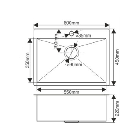 Мойка нерж врезная  MELANA 60х45 (3,0х220) графит ProfLine (D6045HB)