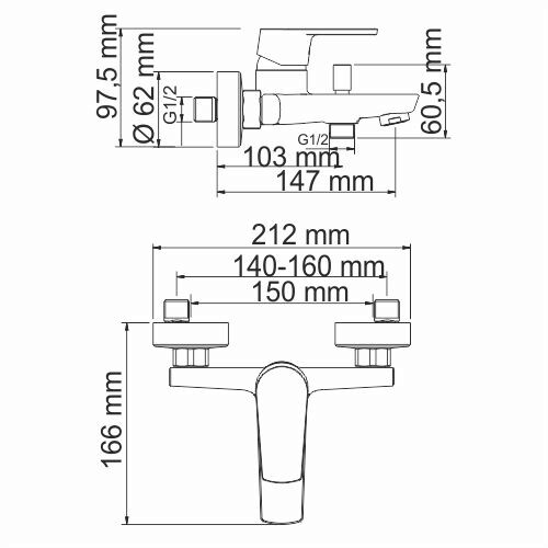Смеситель д/ванны "Dill" (6101)  кор.излив, 35мм хром  WasserKraft АКЦИЯ