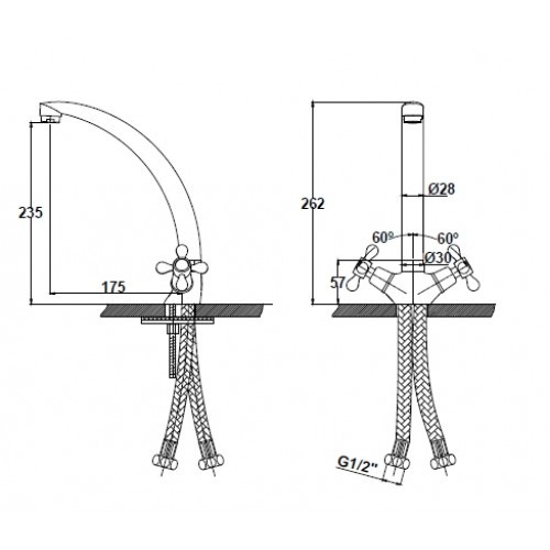 Смес д/кухни Kaiser Carlson ECO крест (11014)