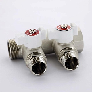 Коллектор НВ 3/4" 2 х 1/2" Н 40 мм никелированный с кранами (420N3220) Uni-Fitt