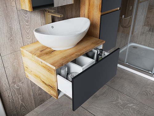 Тумба 60 "ИВА-60" подвесная графит/дуб MISTY