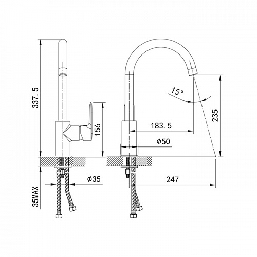 Смеситель для кухни, черный, Cuba, IDDIS, CU5BLJ0i05