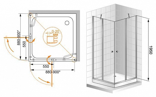 ДУШЕВОЙ УГОЛОК CEZARES ELENA A-22 90-C-Cr