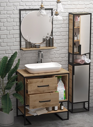 Зеркало 60 "GRUNGE LOFT-60П" круг с полкой 1 Марка