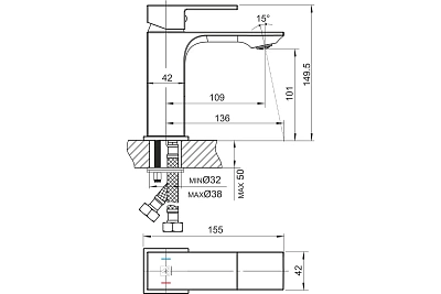 Смеситель д/умывальника OSTER картридж d35 3504 ARGO 44452