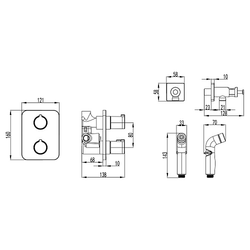 Смеситель с гигиеническим душем встраиваемый "Yeti" (LM7820C) термостатический LEMARK 