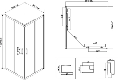 Ограждение душевое VINCEA City 90х90 прозрачное стекло, хром VSS-5CT900CL