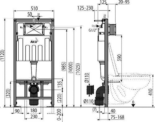 Система инсталляции д/унитаза Alcaplast  (АM101/1120-0001) без кнопки
