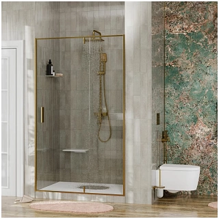Дверь для душа WasserKraft Aisch 55P12 1000x2000 мм распашная профиль матовое золото