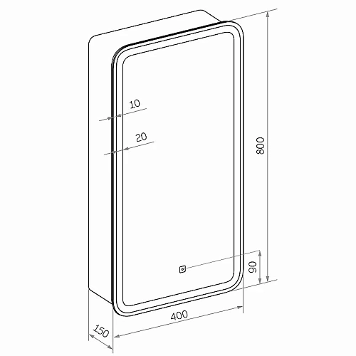 Зеркало-шкаф 40 "Эллиотт-40х80" Правый с розеткой, с LED подсветкой и сенсорным выключателем Континент