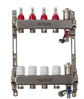 Коллектор с расходомерами 4-вых нерж. БЕЗ кранов (расход., дрен.кран, воздухоотв.) ELITELINE (KMV-003-4)