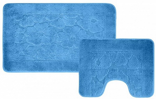 Набор ковриков (2 предмета) КЛАССИК квадраты голубой (00282)