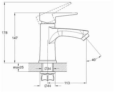 Смеситель д/раковины G-lauf (NUD1-A045MG) ГРАФИТ ф35 