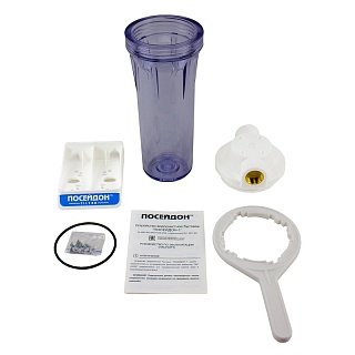 Колба Slim 10" ПОСЕЙДОН-1 Фит" прозр. 1/2 2-х составная в комп. ключ, кронштейн 