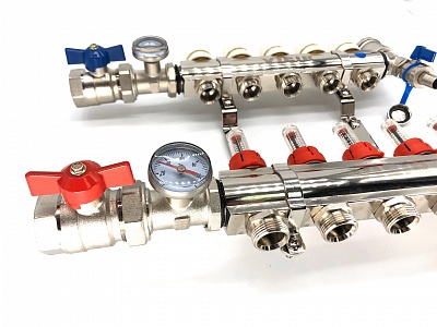 Коллектор с расходомерами 7-вых Латунь с кранами Vieir (VR112-07) (3)