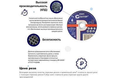 Круг отрезной 125х2,5х22,2  по металлу, нержавеющей стали Cutop Profi T41-125 ( Ресурс в несколько раз больше чем у Луги!) 39988т