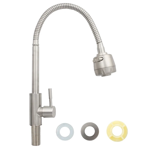 Смеситель MAGNUS МОНО с гибким изливом нерж.ст. САТИН (9213)