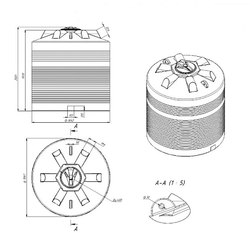 Емкость ЭВЛ 5000 черная (H2001xD1867мм)