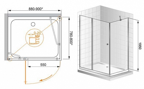 ДУШЕВОЙ УГОЛОК CEZARES ELENA-AH-1 120/80-C-Cr