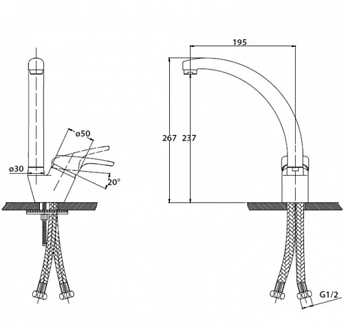 Смес д/кухни Kaiser County ф40 бок.(бронза) (55244-13)