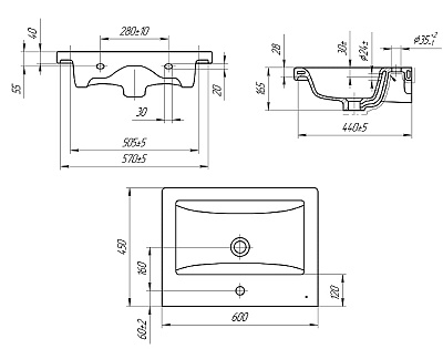 Комплект мебели 60 "Марсель-60" напольная 2 ящ. белая VIANT (ум.Como-60)