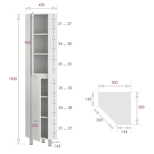 Пенал напольный угловой "Айленд" 30см белый Onika