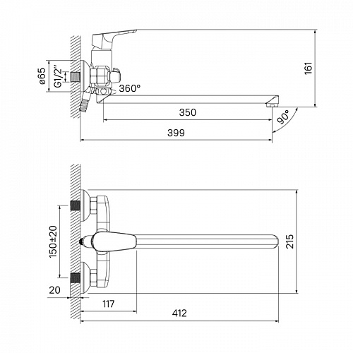 Смес. д/ванны Zodiac длинный излив ZODSBL2i10 (5265)