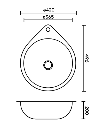 Мойка нерж врезная  FABIA PROFI D49.6х42 (3,0х0.8 200) ГРАФИТ c сифоном 496423G снята с производства