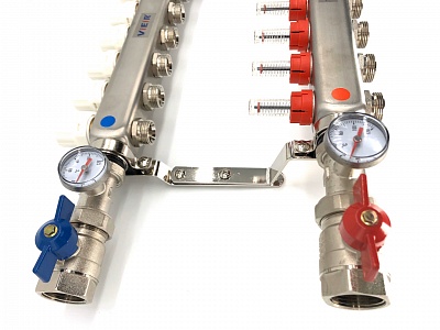 Коллектор с расходомерами 8-вых нерж. с кранами Vieir (VR113-08) (3)