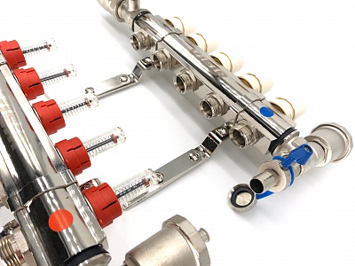 Коллектор с расходомерами 7-вых Латунь с кранами Vieir (VR112-07) (3)