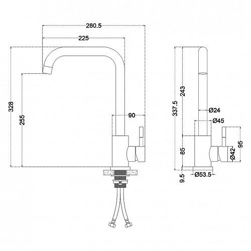 Смес. д/кухни  MELANA TONDO черный  нерж.  (F610104B)