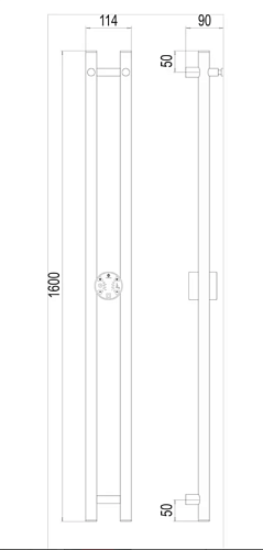 Полотенцесушитель  1600х114 "DUO" круг электро черный матовый (RAL 9005)  TERMINUS