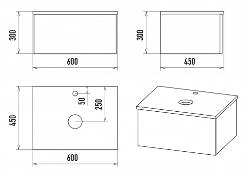 Тумба 60 "ИВА-60" подвесная белый/дуб MISTY