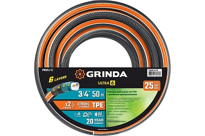Шланг полив. Grinda ULTRA  6-и слойн., 25атм, двойное армир. PROLine 3/4" - 25 м /бухта (429009-3/4-25)