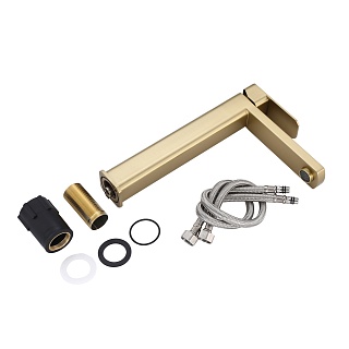 Смеситель д/умывальника "AOMORI" (AOM-1012BG) нерж, высокий, браш.золотоTOKITO