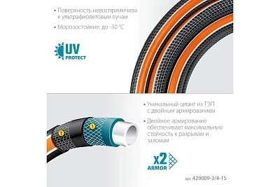 Шланг полив. Grinda ULTRA  6-и слойн., 25атм, двойное армир. PROLine 3/4" - 15 м /бухта (429009-3/4-15)