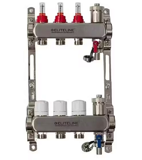 Коллектор с расходомерами 3-вых нерж. БЕЗ кранов (расход., дрен.кран, воздухоотв.) ELITELINE (KMV-003-3)