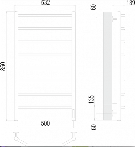 Полотенцесушитель "Виктория" 500х850 П8 электро TERMINUS (50)