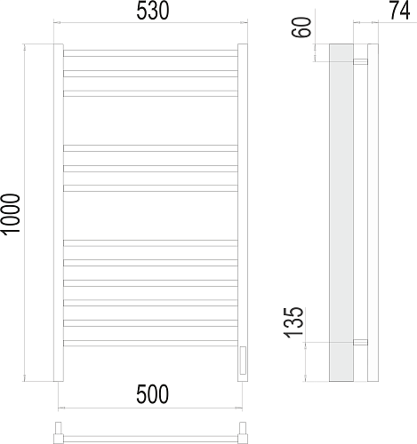 Полотенцесушитель "Сицилия" 500х1000 П12 электро черный матовый (RAL 9005)  TERMINUS