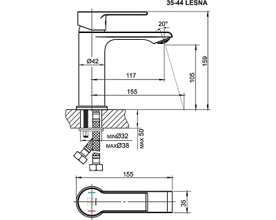 Смеситель д/умывальника BIG LESNA d-35 хром 3544 ARGO 44448 