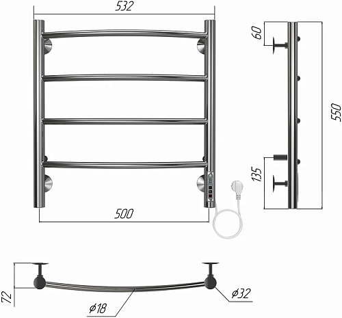 Полотенцесушитель "Классик" 500х550 П4  электро TERMINUS (50)