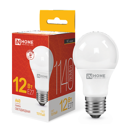 Лампа светодиодная LED-A60-VC 12Вт грушевидная 3000К теплый E27 1140лм 230В IN HOME 530124