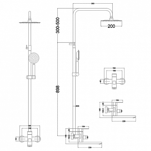 Душ.система MELANA STELLO нерж. с изливом сатин (F610307)