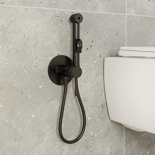 Встраиваемый смеситель с гигиеническим душем, матовый черный, IDDIS, 003BLR0i08