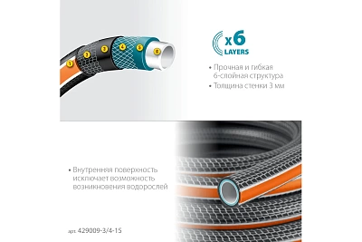 Шланг полив. Grinda ULTRA  6-и слойн., 25атм, двойное армир. PROLine 3/4" - 15 м /бухта (429009-3/4-15)