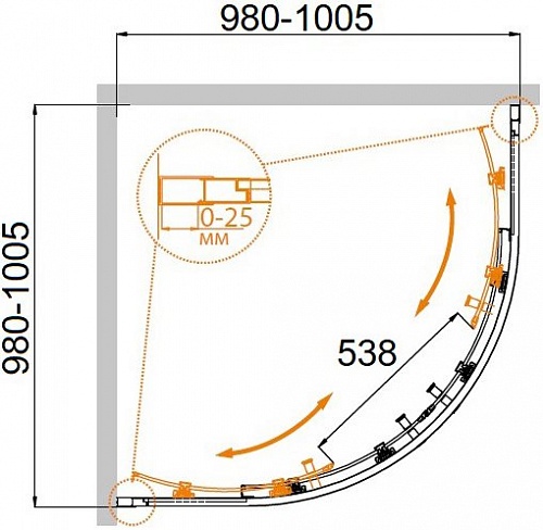 ДУШЕВОЙ УГОЛОК MOLVENO-R-2-100-P-Cr