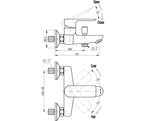 TRITON Смес. д/ванны к/нос бирюзовый 16304L