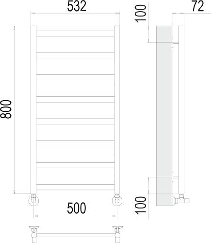 Полотенцесушитель 500х800 П8 "Аврора" белый матовый (RAL 9003) TERMINUS